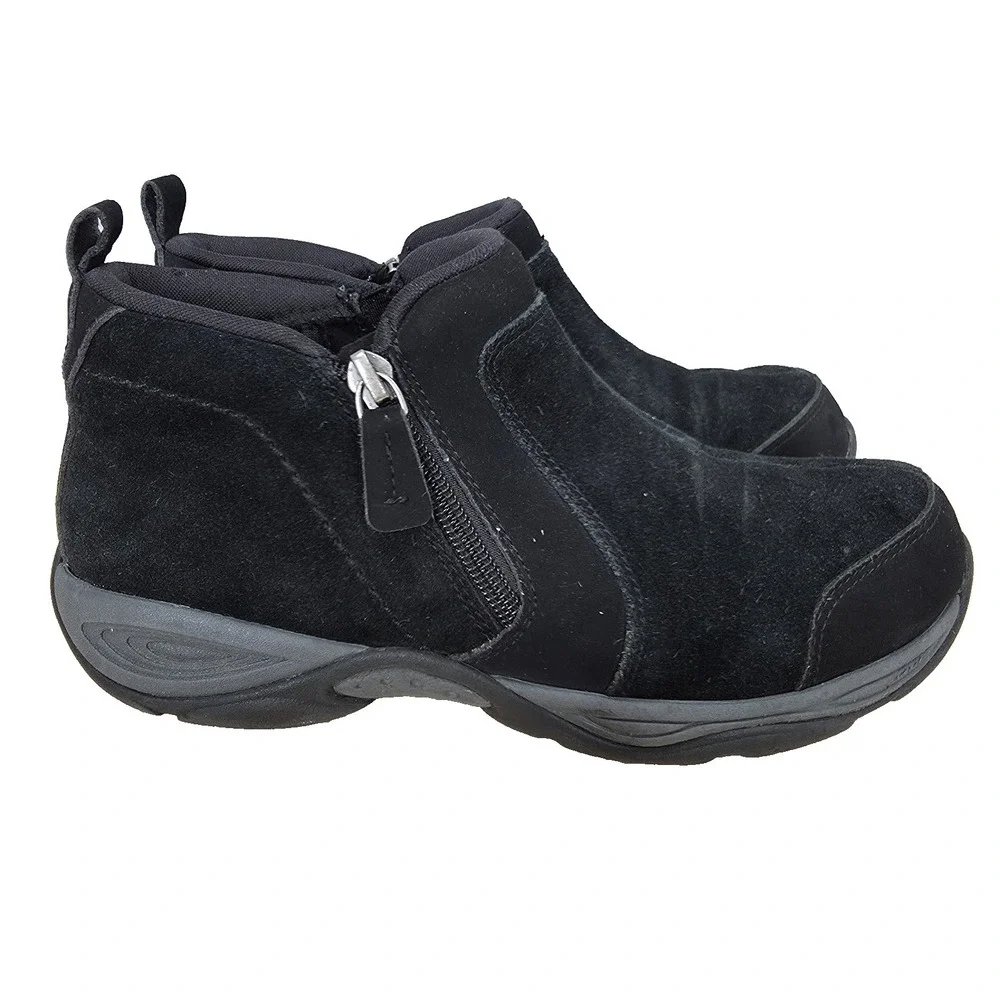 Easy Spirit Ankle Boots Womens 7 M Seevony Black Suede Zip Up Casual Bootie